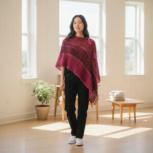 Magenta Teal Burnt Orange Poncho Vest Scarf Adjustable Tassel…